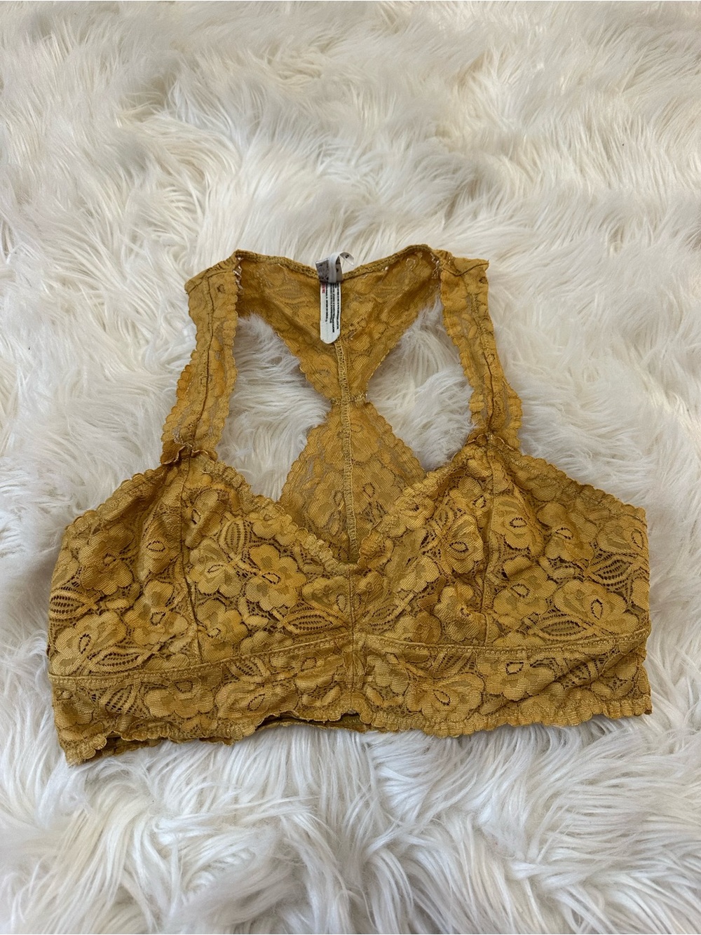 Free People Lace Racerback Bralette in Mustard Yellow